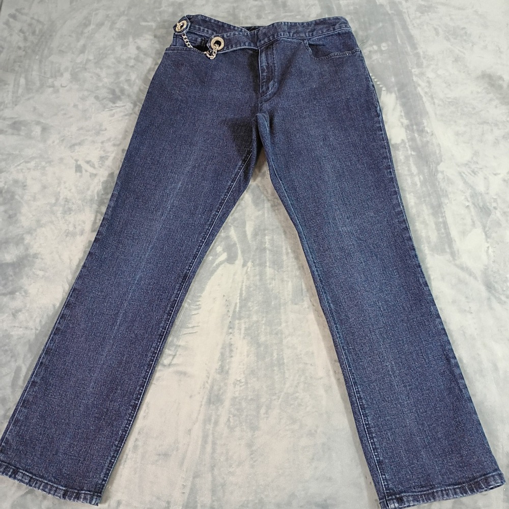 Lauren Ralph Lauren Jeans Co Womens 8 Dark Wash Chain Detail Straight Leg Denim